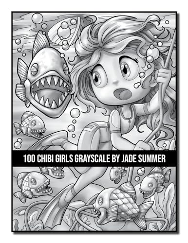 100 Chibi Girls Grayscale: An Adult Coloring Book Collection with Cute Girls, Fantasy, Horror, Christmas, and More! (Grayscale Coloring Books)