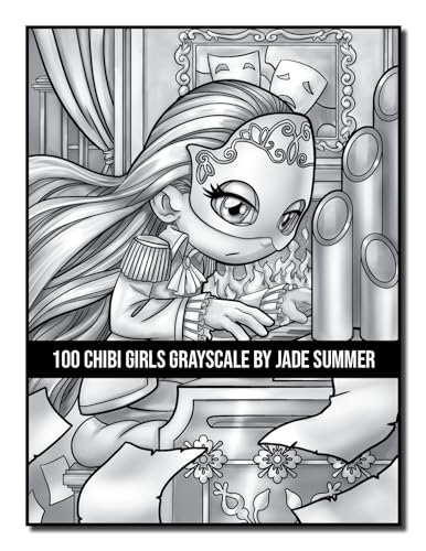 100 Chibi Girls Grayscale: An Adult Coloring Book Collection with Cute Girls, Fantasy, Horror, Christmas, and More! (Grayscale Coloring Books)