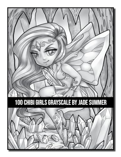 100 Chibi Girls Grayscale: An Adult Coloring Book Collection with Cute Girls, Fantasy, Horror, Christmas, and More! (Grayscale Coloring Books)