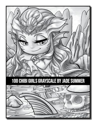 100 Chibi Girls Grayscale: An Adult Coloring Book Collection with Cute Girls, Fantasy, Horror, Christmas, and More! (Grayscale Coloring Books)