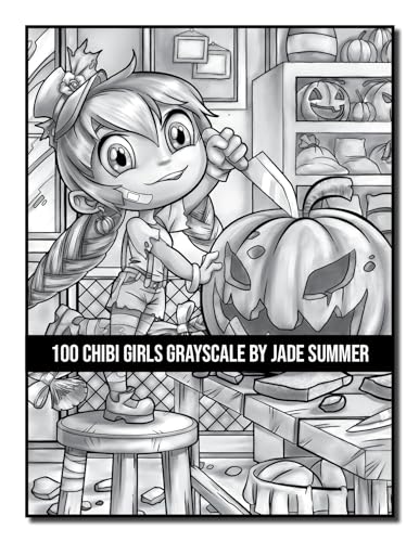 100 Chibi Girls Grayscale: An Adult Coloring Book Collection with Cute Girls, Fantasy, Horror, Christmas, and More! (Grayscale Coloring Books)