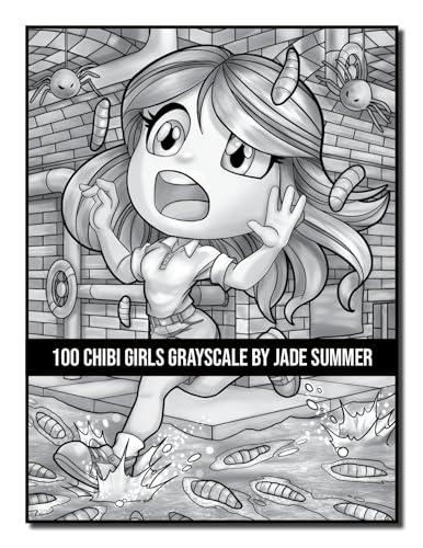 100 Chibi Girls Grayscale: An Adult Coloring Book Collection with Cute Girls, Fantasy, Horror, Christmas, and More! (Grayscale Coloring Books)