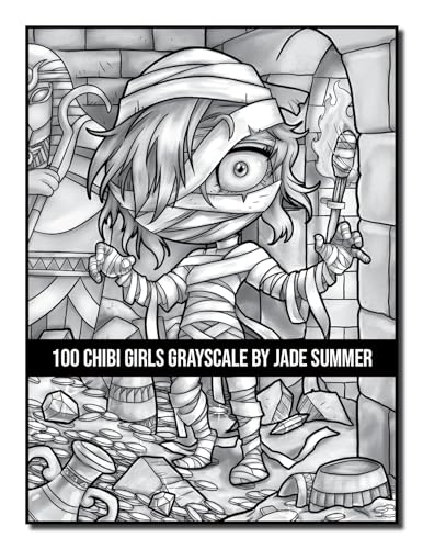 100 Chibi Girls Grayscale: An Adult Coloring Book Collection with Cute Girls, Fantasy, Horror, Christmas, and More! (Grayscale Coloring Books)