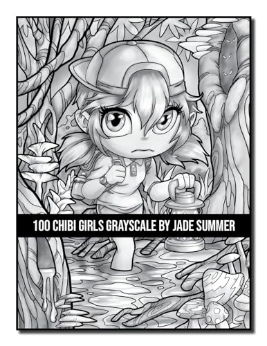 100 Chibi Girls Grayscale: An Adult Coloring Book Collection with Cute Girls, Fantasy, Horror, Christmas, and More! (Grayscale Coloring Books)