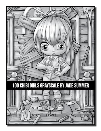 100 Chibi Girls Grayscale: An Adult Coloring Book Collection with Cute Girls, Fantasy, Horror, Christmas, and More! (Grayscale Coloring Books)