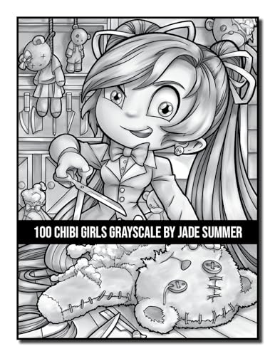 100 Chibi Girls Grayscale: An Adult Coloring Book Collection with Cute Girls, Fantasy, Horror, Christmas, and More! (Grayscale Coloring Books)