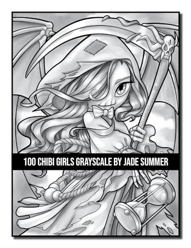 100 Chibi Girls Grayscale: An Adult Coloring Book Collection with Cute Girls, Fantasy, Horror, Christmas, and More! (Grayscale Coloring Books)