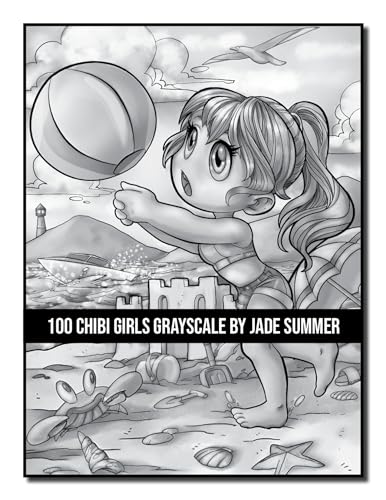 100 Chibi Girls Grayscale: An Adult Coloring Book Collection with Cute Girls, Fantasy, Horror, Christmas, and More! (Grayscale Coloring Books)