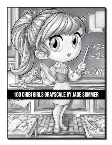 100 Chibi Girls Grayscale: An Adult Coloring Book Collection with Cute Girls, Fantasy, Horror, Christmas, and More! (Grayscale Coloring Books)