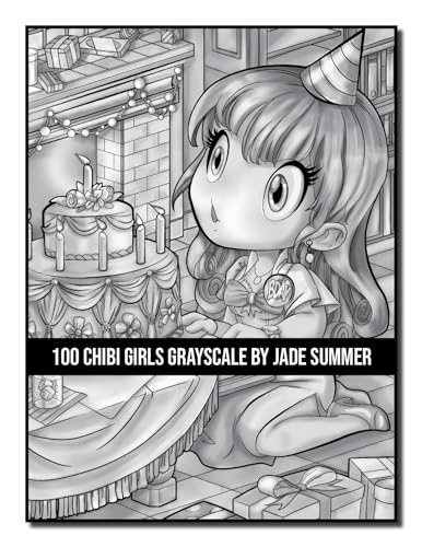 100 Chibi Girls Grayscale: An Adult Coloring Book Collection with Cute Girls, Fantasy, Horror, Christmas, and More! (Grayscale Coloring Books)