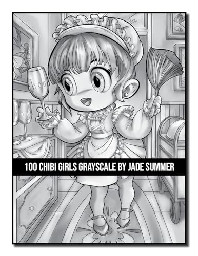 100 Chibi Girls Grayscale: An Adult Coloring Book Collection with Cute Girls, Fantasy, Horror, Christmas, and More! (Grayscale Coloring Books)