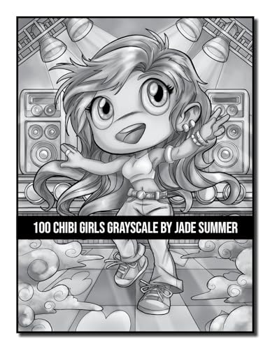 100 Chibi Girls Grayscale: An Adult Coloring Book Collection with Cute Girls, Fantasy, Horror, Christmas, and More! (Grayscale Coloring Books)