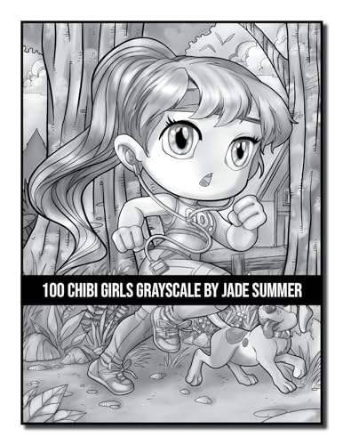 100 Chibi Girls Grayscale: An Adult Coloring Book Collection with Cute Girls, Fantasy, Horror, Christmas, and More! (Grayscale Coloring Books)