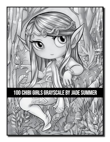 100 Chibi Girls Grayscale: An Adult Coloring Book Collection with Cute Girls, Fantasy, Horror, Christmas, and More! (Grayscale Coloring Books)