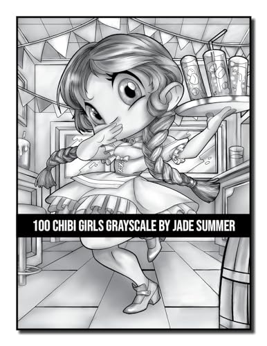 100 Chibi Girls Grayscale: An Adult Coloring Book Collection with Cute Girls, Fantasy, Horror, Christmas, and More! (Grayscale Coloring Books)