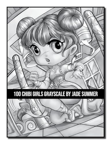 100 Chibi Girls Grayscale: An Adult Coloring Book Collection with Cute Girls, Fantasy, Horror, Christmas, and More! (Grayscale Coloring Books)