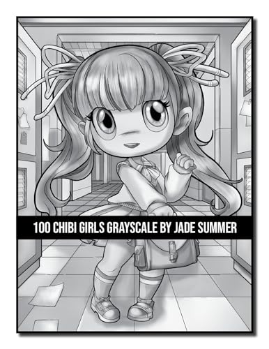 100 Chibi Girls Grayscale: An Adult Coloring Book Collection with Cute Girls, Fantasy, Horror, Christmas, and More! (Grayscale Coloring Books)