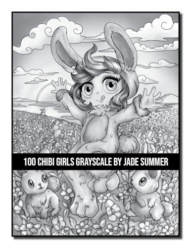 100 Chibi Girls Grayscale: An Adult Coloring Book Collection with Cute Girls, Fantasy, Horror, Christmas, and More! (Grayscale Coloring Books)