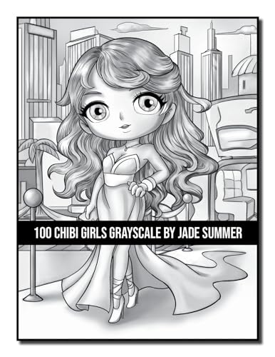 100 Chibi Girls Grayscale: An Adult Coloring Book Collection with Cute Girls, Fantasy, Horror, Christmas, and More! (Grayscale Coloring Books)