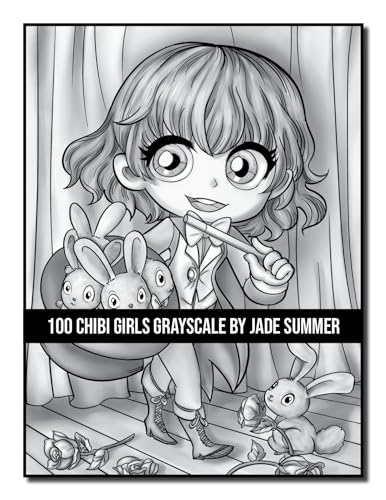 100 Chibi Girls Grayscale: An Adult Coloring Book Collection with Cute Girls, Fantasy, Horror, Christmas, and More! (Grayscale Coloring Books)