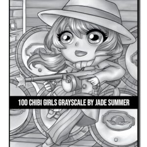 100 Chibi Girls Grayscale: An Adult Coloring Book Collection with Cute Girls, Fantasy, Horror, Christmas, and More! (Grayscale Coloring Books)