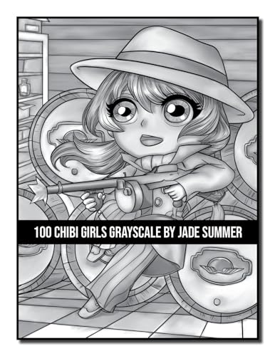 100 Chibi Girls Grayscale: An Adult Coloring Book Collection with Cute Girls, Fantasy, Horror, Christmas, and More! (Grayscale Coloring Books)