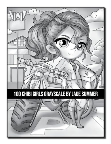 100 Chibi Girls Grayscale: An Adult Coloring Book Collection with Cute Girls, Fantasy, Horror, Christmas, and More! (Grayscale Coloring Books)