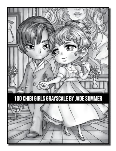 100 Chibi Girls Grayscale: An Adult Coloring Book Collection with Cute Girls, Fantasy, Horror, Christmas, and More! (Grayscale Coloring Books)