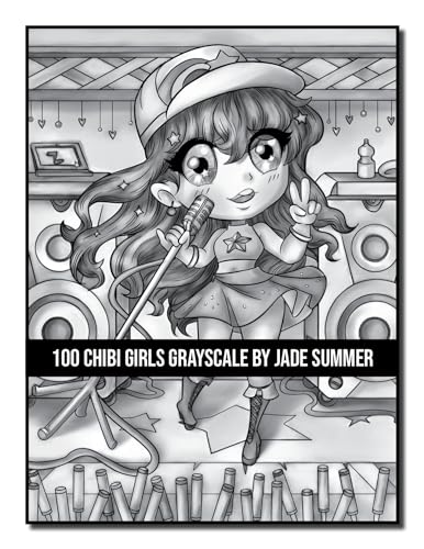 100 Chibi Girls Grayscale: An Adult Coloring Book Collection with Cute Girls, Fantasy, Horror, Christmas, and More! (Grayscale Coloring Books)