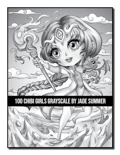 100 Chibi Girls Grayscale: An Adult Coloring Book Collection with Cute Girls, Fantasy, Horror, Christmas, and More! (Grayscale Coloring Books)