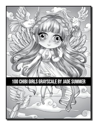 100 Chibi Girls Grayscale: An Adult Coloring Book Collection with Cute Girls, Fantasy, Horror, Christmas, and More! (Grayscale Coloring Books)