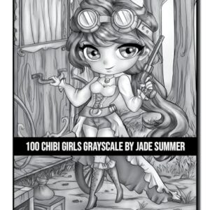 100 Chibi Girls Grayscale: An Adult Coloring Book Collection with Cute Girls, Fantasy, Horror, Christmas, and More! (Grayscale Coloring Books)