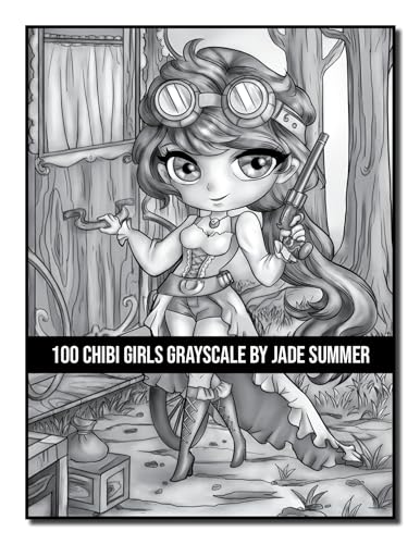 100 Chibi Girls Grayscale: An Adult Coloring Book Collection with Cute Girls, Fantasy, Horror, Christmas, and More! (Grayscale Coloring Books)