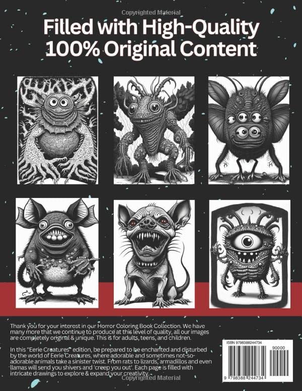 Eerie Creatures Edition - Horror Coloring Book Collection: Explore your inner need for odd world of critters, great and fun for all ages from seniors to adults to teens and children.