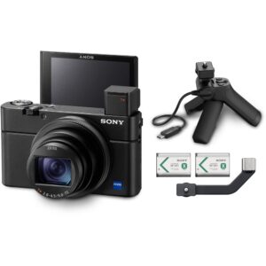 Sony Cyber-Shot DSC-RX100 VII Digital Camera with Shooting Grip Kit (DSC-RX100M7G) + 2 x 64GB Card + Case + 3 x NP-BX1 Battery + Card Reader + LED Light + Corel Photo Software + More (Renewed)