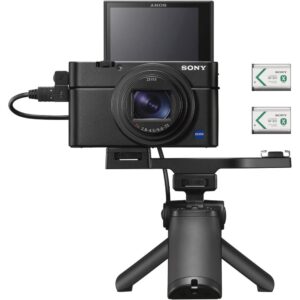 Sony Cyber-Shot DSC-RX100 VII Digital Camera with Shooting Grip Kit (DSC-RX100M7G) + 2 x 64GB Card + Case + 3 x NP-BX1 Battery + Card Reader + LED Light + Corel Photo Software + More (Renewed)