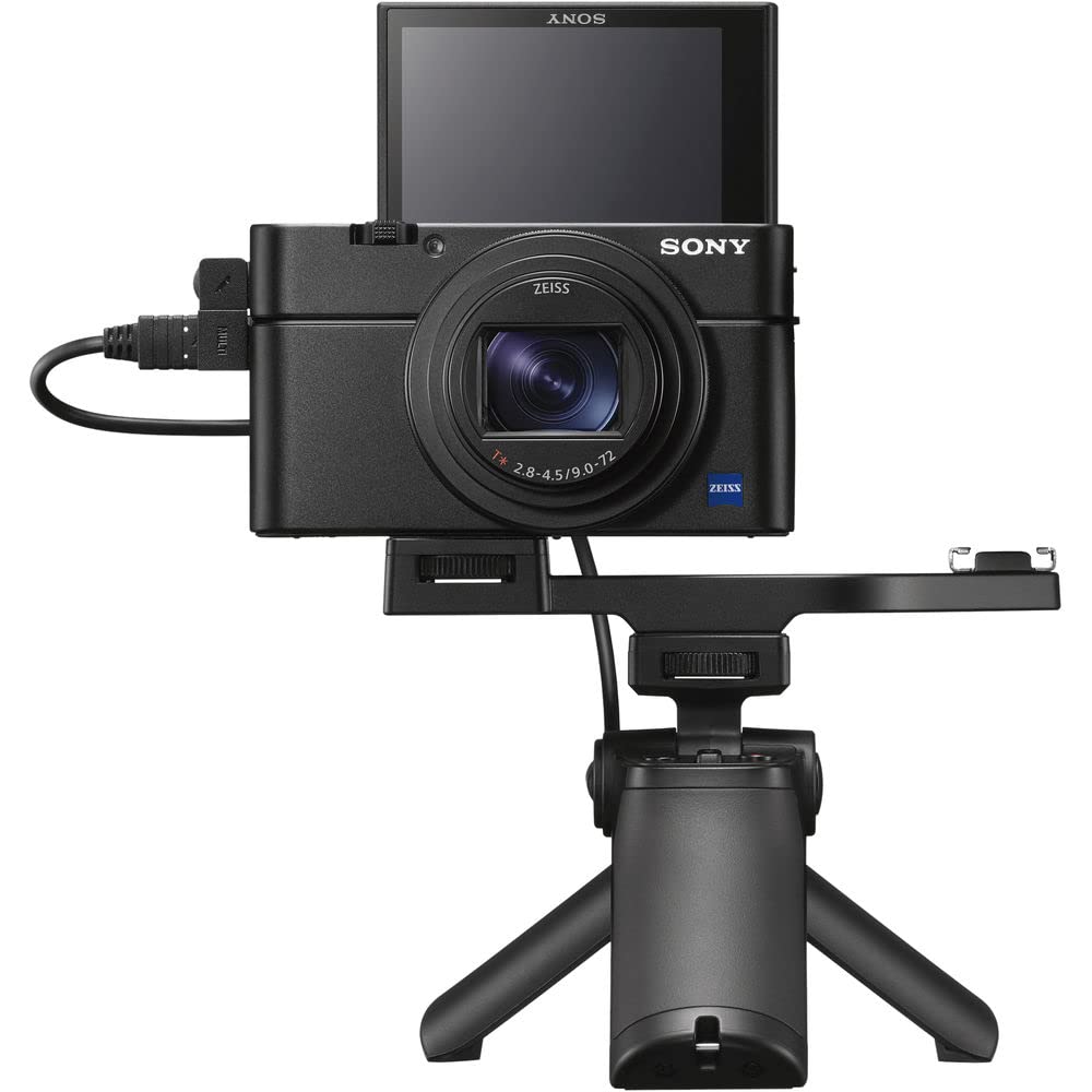 Sony Cyber-Shot DSC-RX100 VII Digital Camera with Shooting Grip Kit (DSC-RX100M7G) + 2 x 64GB Card + Case + 3 x NP-BX1 Battery + Card Reader + LED Light + Corel Photo Software + More (Renewed)