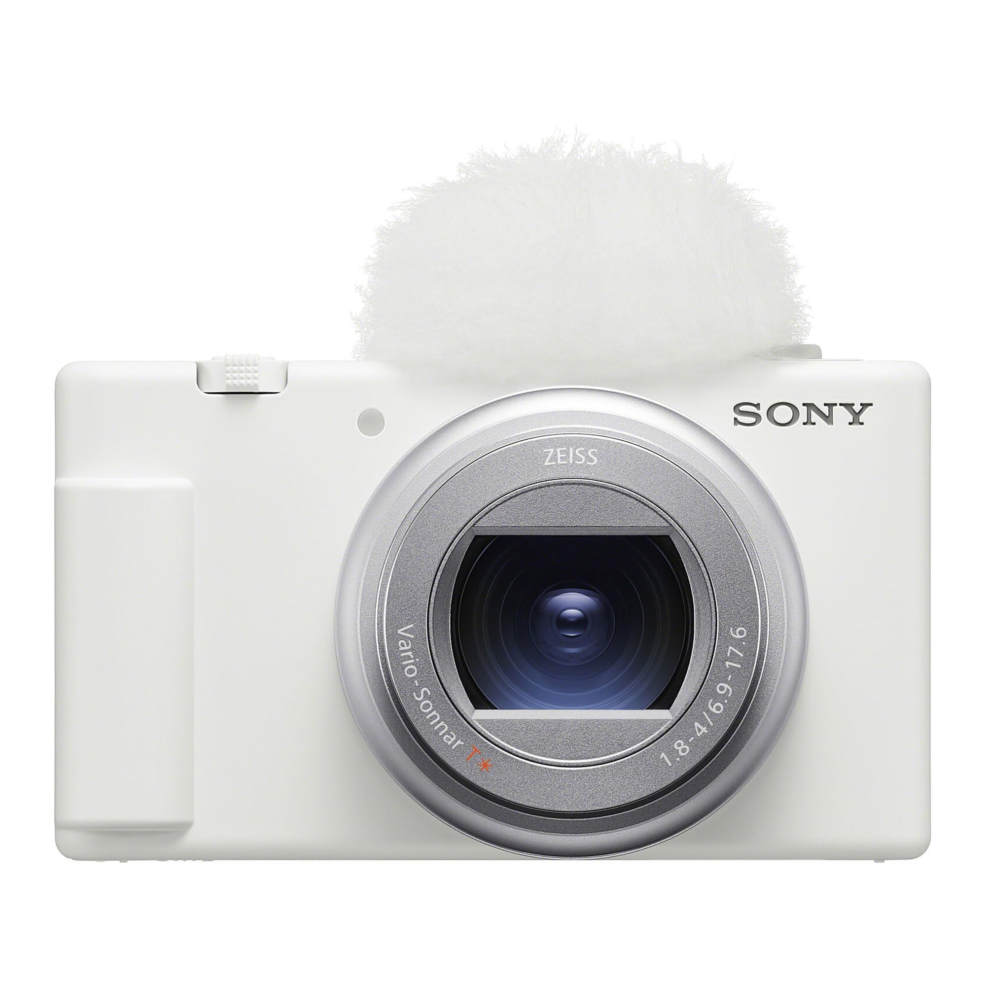 Sony ZV-1 II Vlog Camera for Content Creators and Vloggers (White) (ZV-1M2/W) + 64GB Memory Card + Card Reader + Deluxe Soft Bag + Flex Tripod + Memory Wallet + Cleaning Kit (Renewed)