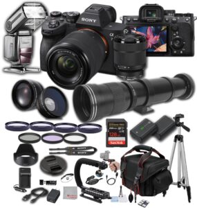 sony a7 iv w/ 28-70mm lens, 128gb extreme memory, 420-800mm super telephoto lens, ttl pro flash, filters, lenses, case tripod, and more – extreme photo bundle (42pc bundle)