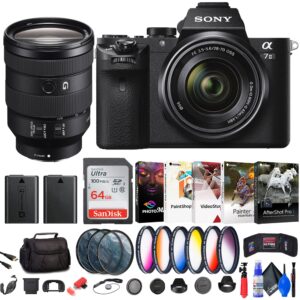 sony a7 ii mirrorless camera with 28-70mm lens (ilce7m2k/b) + sony fe 24-105mm lens + filter kit + lens hood + bag + 64gb card + npf-w50 battery + card reader + more (renewed)