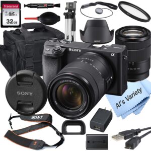 Sony Alpha a6400 Mirrorless Digital Camera with 18-135mm Lens + 32GB Card, Tripod, Case, and More (18pc Bundle) (Renewed)