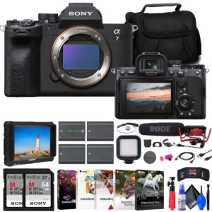 sony a7 iv mirrorless camera (ilce-7m4/b) + 4k monitor + rode videomic + 2 x 64gb card + bag + 3 x np-fz100 compatible battery + card reader + led light + corel photo software + more (renewed)