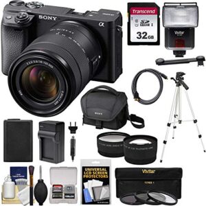 Sony Alpha A6400 4K Wi-Fi Digital Camera & 18-135mm Lens with 32GB Card + Battery & Charger + Case + Filters + Tripod + Flash + Telephoto & Wide-Angle Lens Kit