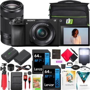 sony a6700 alpha aps-c 4k mirrorless camera with 2 lens kit 16-50mm & 55-210mm ilce-6700l bundle with deco gear photography bag + flash + extra battery + dual charger + software & accessories kit