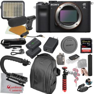 cardinal camera-sony sony alpha a7c mirrorless digital slr camera body only video bundle + led video light + microphone + extreme speed 64gb memory(20pc bundle),ilce7c/b