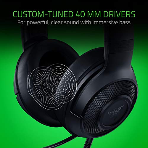 Razer Kraken X - Multi-Platform Wired Gaming Headset (Bendable Cardiod Microphone, Custom-Tuned 40 mm Drivers, 3.5 mm Connection, Oval Ear Cushions, Adjustable Headband) Black