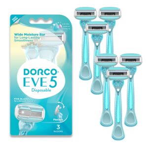 eve 5 women's disposable razors smooth touch | wide moisture bar, 5 blades for smooth shave | multipurpose hair remover | 2 pack (6counts)