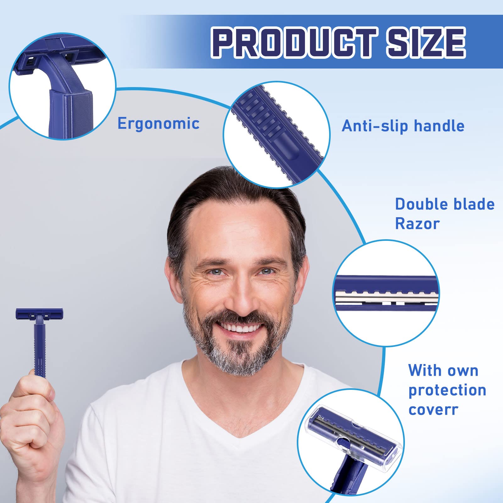 Twin Blade Razors for Men Stainless Steel Men Razors Disposable Plastic Men Shaving Razors Multipurpose Portable Shave Razor Manual Men's Disposable Razors for Bathing Hotel Travel (50 Pieces)