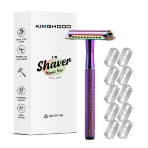 KINGHOOD Safety Razor Single Blade for Men with 10 Double Edge Blades Metal Reusable Eco Friendly Razors Colorful