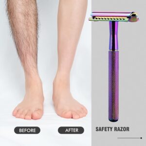 KINGHOOD Safety Razor Single Blade for Men with 10 Double Edge Blades Metal Reusable Eco Friendly Razors Colorful